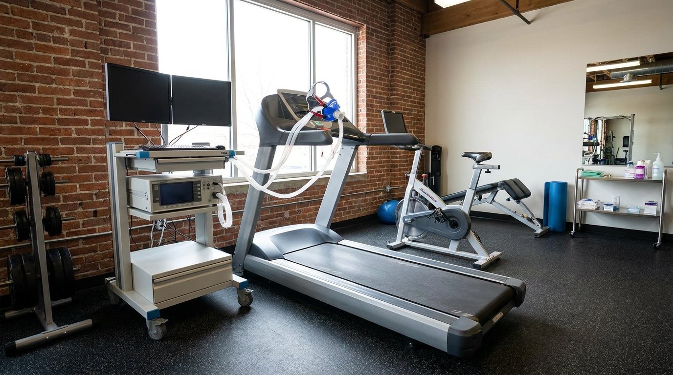 Test VO2max: bieżnia i analizator gazów w pracowni diagnostyki wysiłkowej